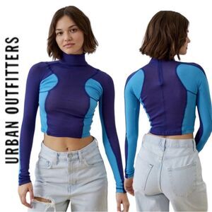 NEW Out From Under Hilary Urban Outfitters Blue Turtleneck Long Sleeve Top S M